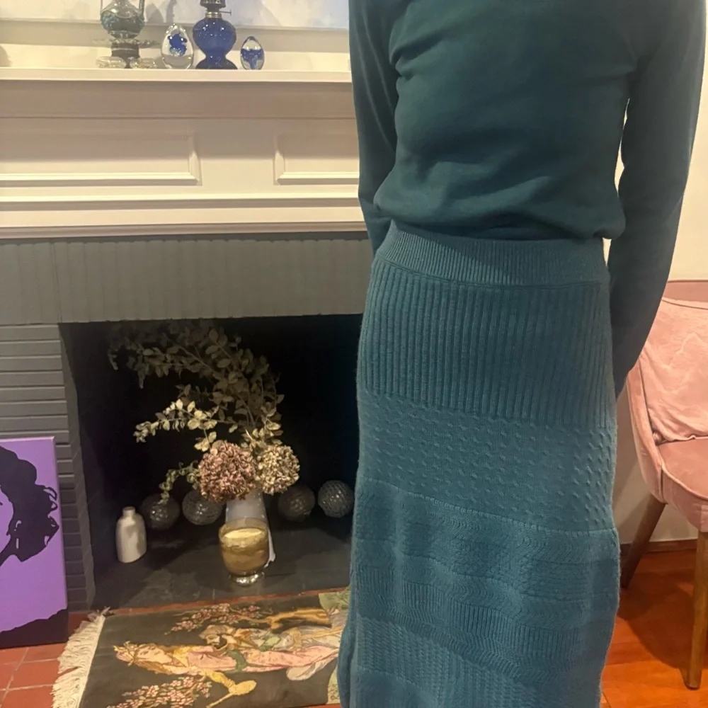 Women's Teal Cowl Neck Knit Sweater & Matching Skirt Set